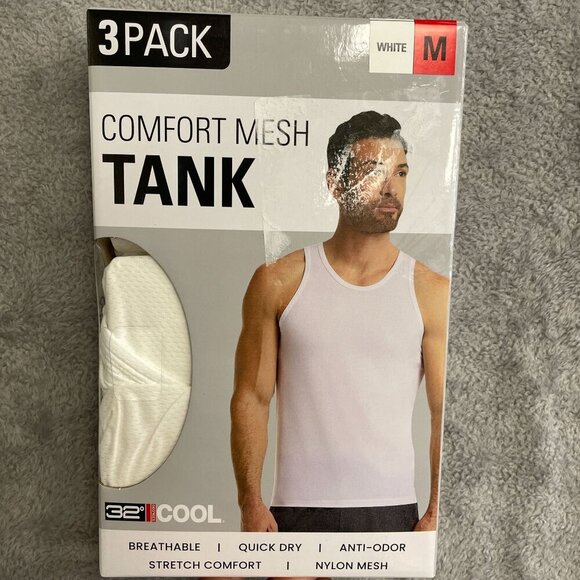 NEW 32 Degrees Cool 3-Pack Comfort Mesh Tank  White Men's M Breathable Quick Dry - Picture 2 of 6
